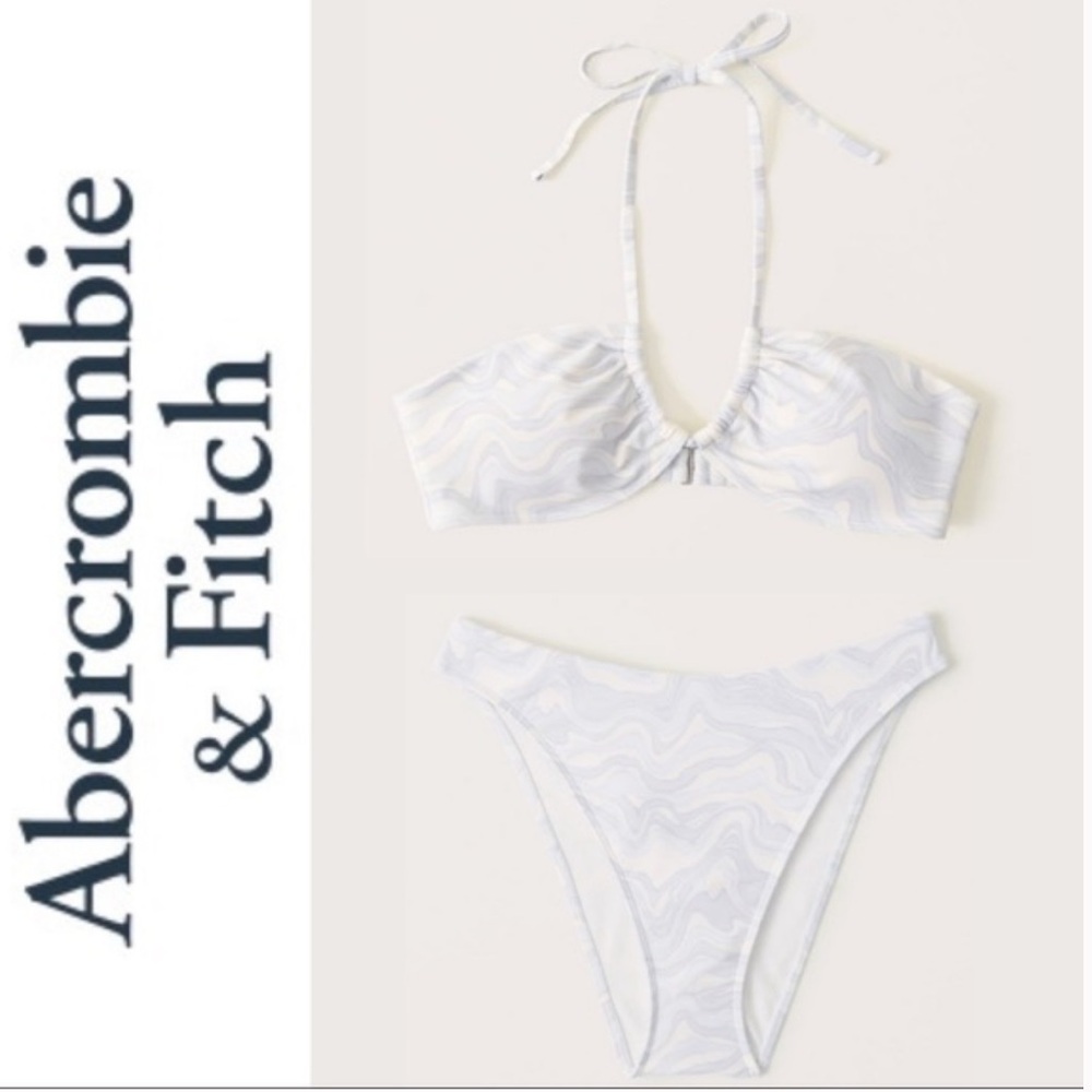 Abercrombie & Fitch Upside Down Halter Bikini Top and Cheeky Bottoms Blue Wave S